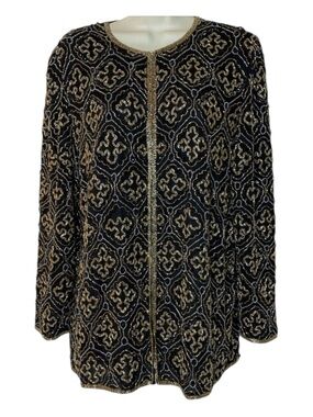Stenay Evening Jacket Black and Gold Beaded Open Cardigan Top 80’s size Medium
